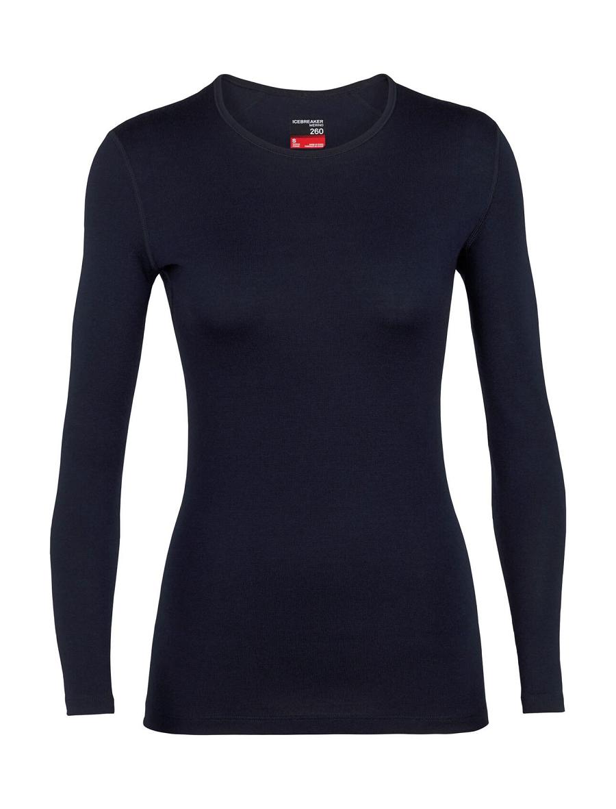 Icebreaker Merino 260 Tech Long Sleeve Crewe Thermal Top Naisten Base Layers Laivastonsininen | FI 1922XYUF